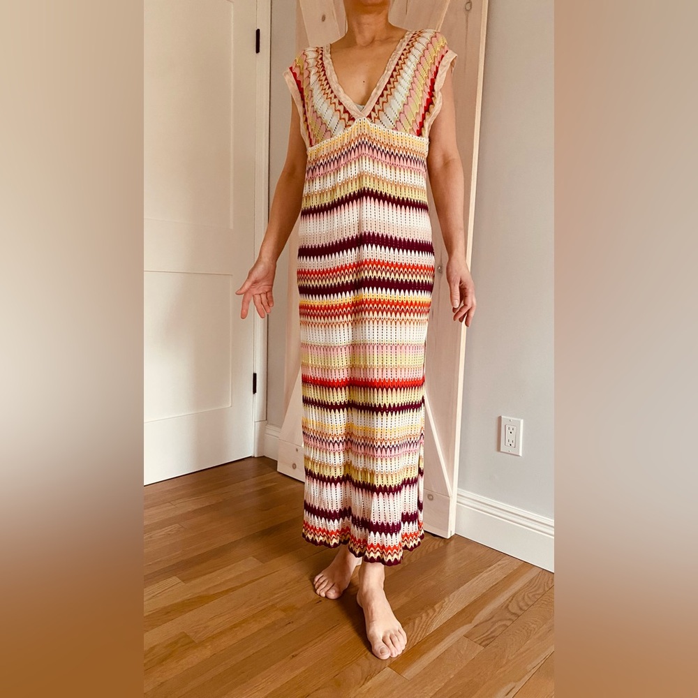 Missoni Mare Beach Vacation Maxi
 Cover Up Dress Crochet V-neck Multicolor